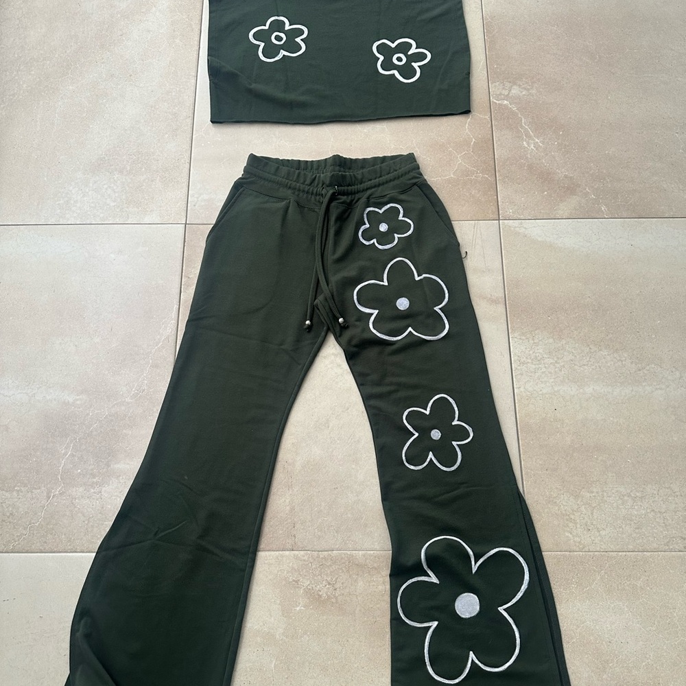 Kids Floral Green Pants
